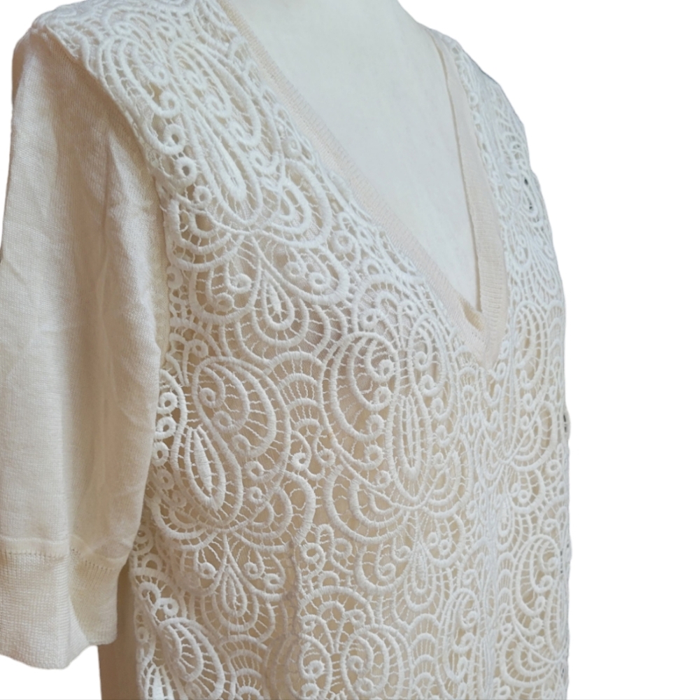 LELA ROSE LACE FRONT SWEATER - Picture 4 of 11